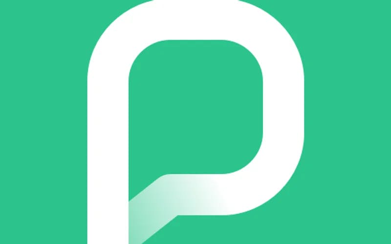 Logo PressReader. Den er hvit og formet som en stor P på grønn bakgrunn.