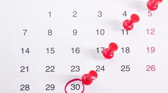 En kalender som viser datoer